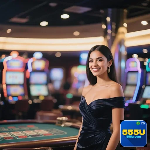 Imagem de cassino com o logo 555u, site de jogos de azar online confiável e divertido